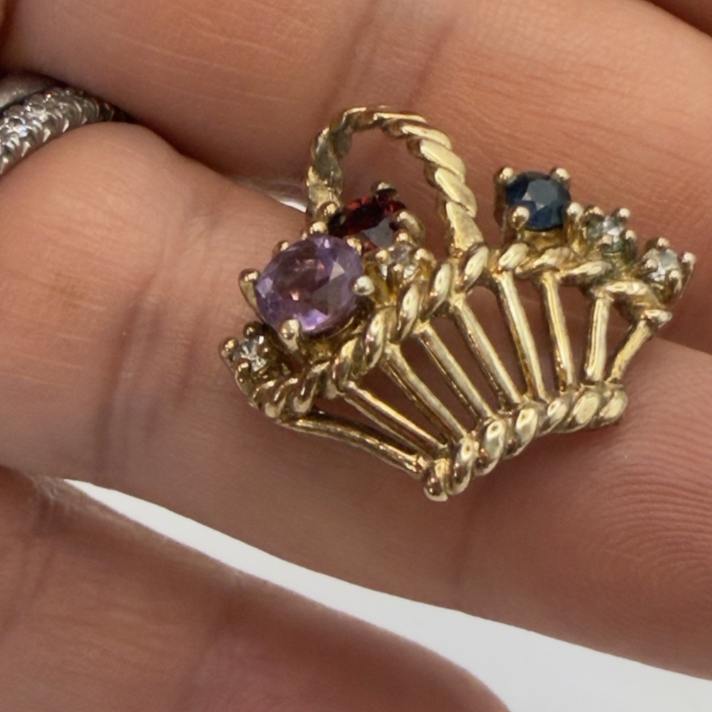 Vtg Sterling Silver Flower Basket Pendant Saphire Garment Amethyst Vermeil 925 - Picture 9 of 12